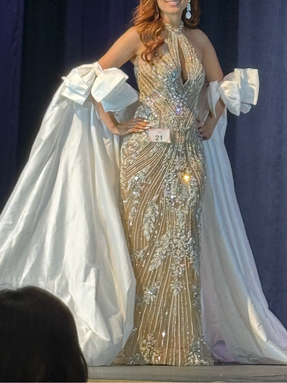 Sherri Hill Beaded Halter Gown in Gold and White - Picture 5 of 5